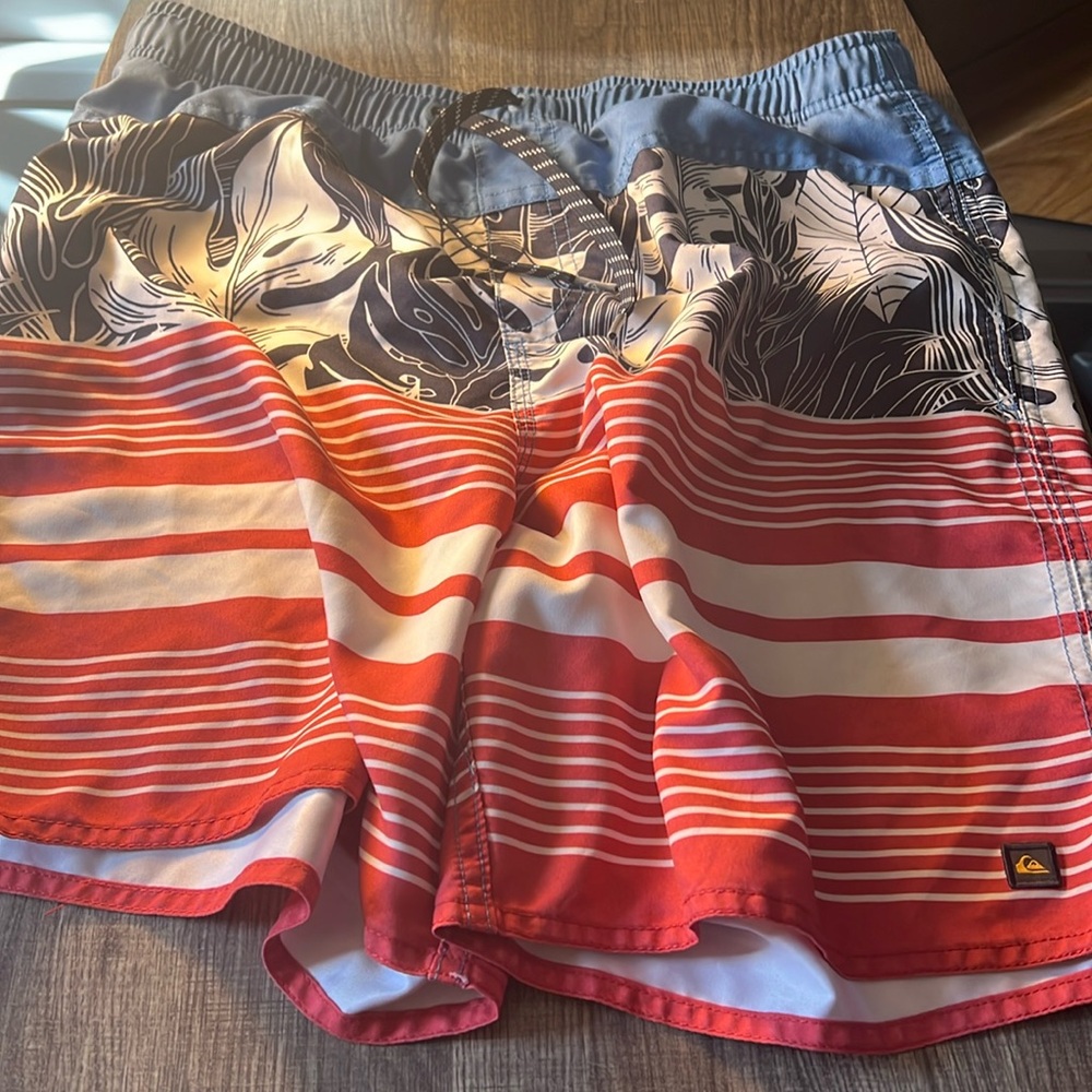 O’Neill Mens Waterman Collection Tropical Print Striped Swim Trunks